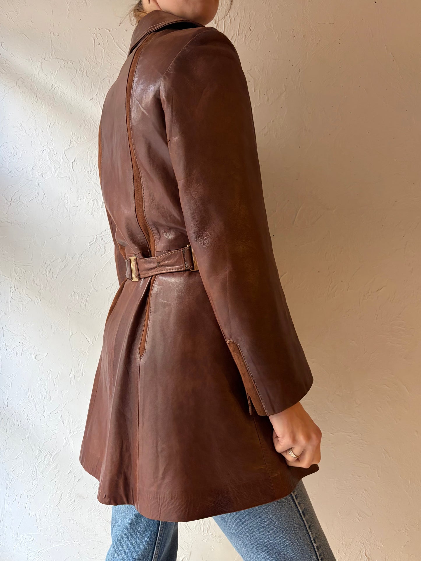 70s 'Skiu Gear' Brown Leather Jacket / Small