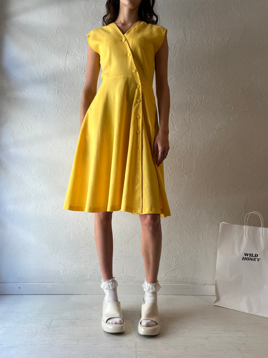 70s 'Up Stage' Yellow Button Up Midi Dress / Small