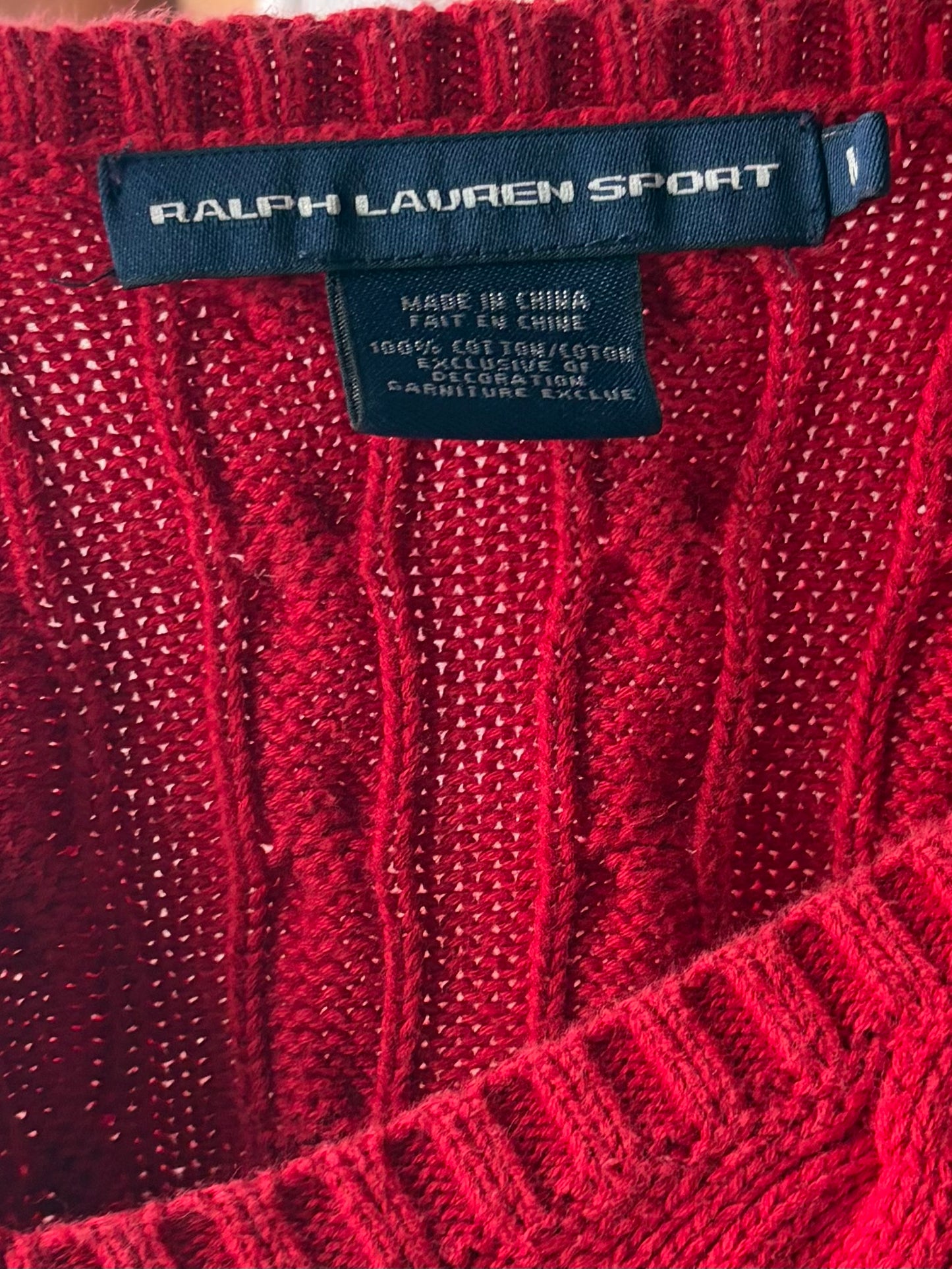 Y2k 'Ralph Lauren' Red Cable Knit Preppy Cotton Sweater / Medium