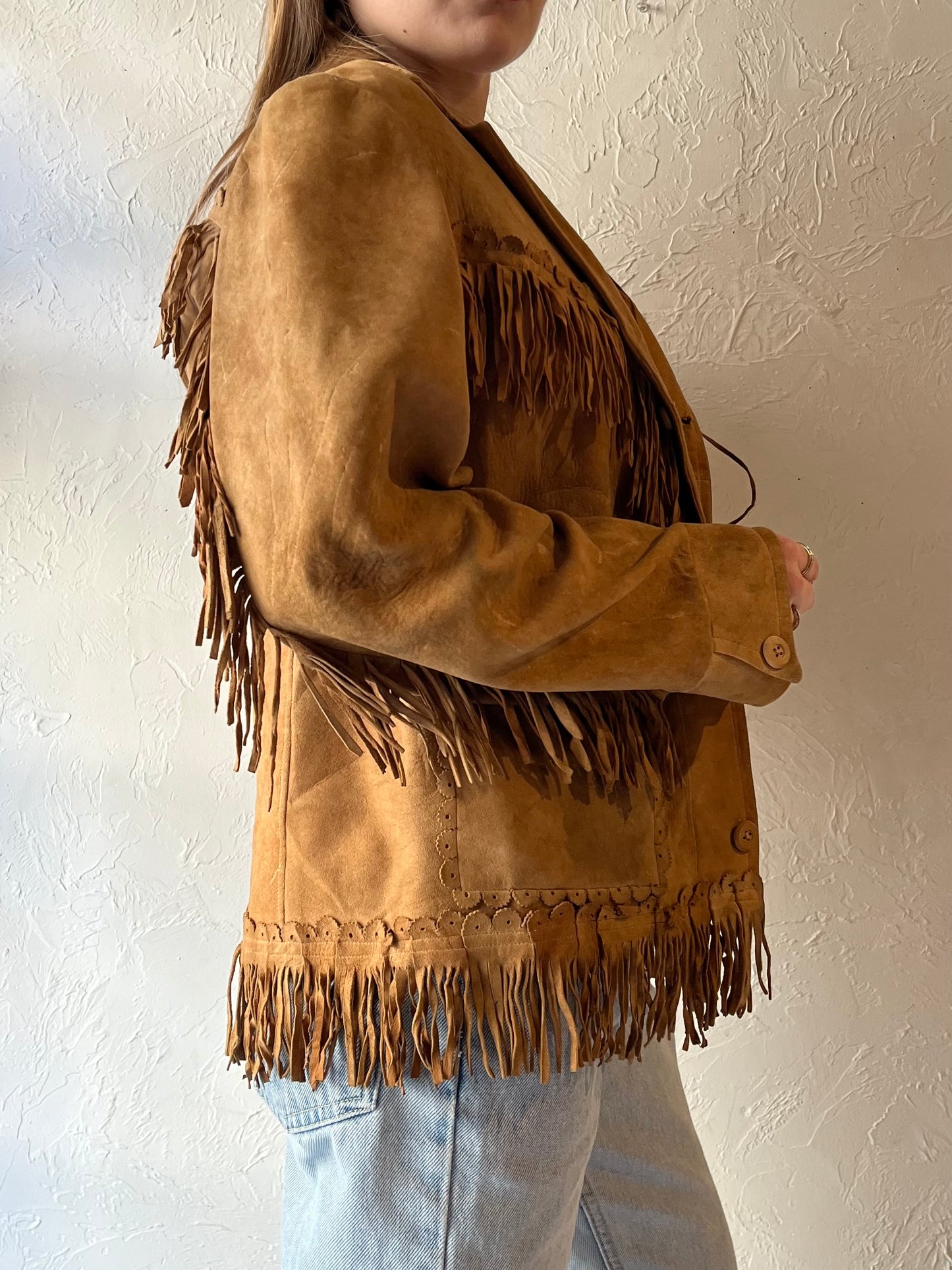 70s Western Fringe Suede Leather Jacket / Medium