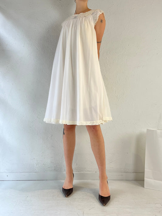 80s 'Shadowline' White Nylon Night Dress / Medium