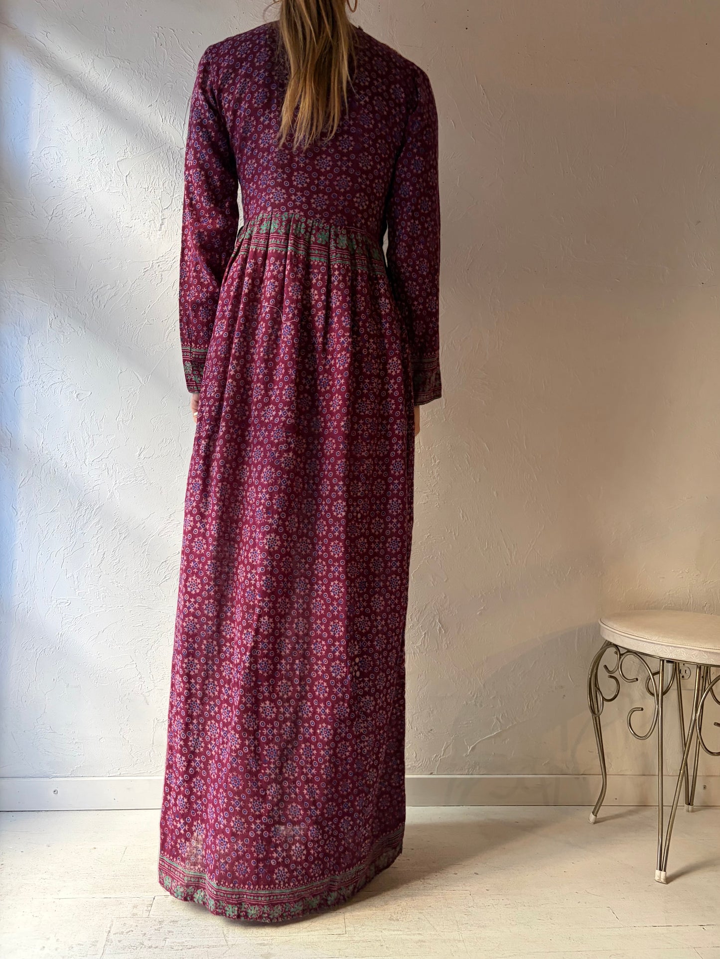 70s Mirror Tapestry Hippie Maxi Dress / Small
