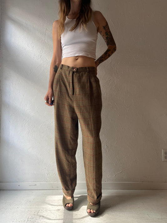 80s 'Bianca Nygard' Brown Plaid Preppy Academia High Waist Fall Trouser Pants / Meidum