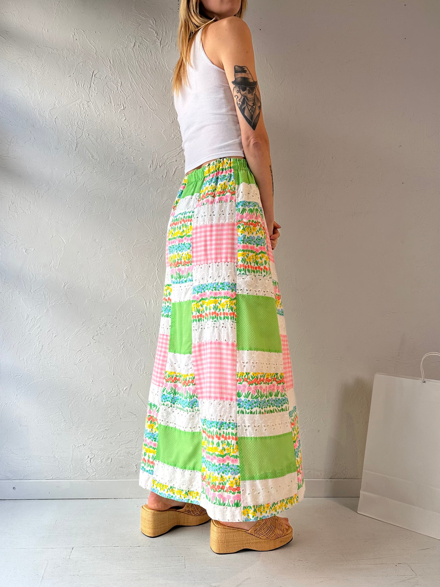 90s 'Talbots' Patchwork Maxi Skirt / Small