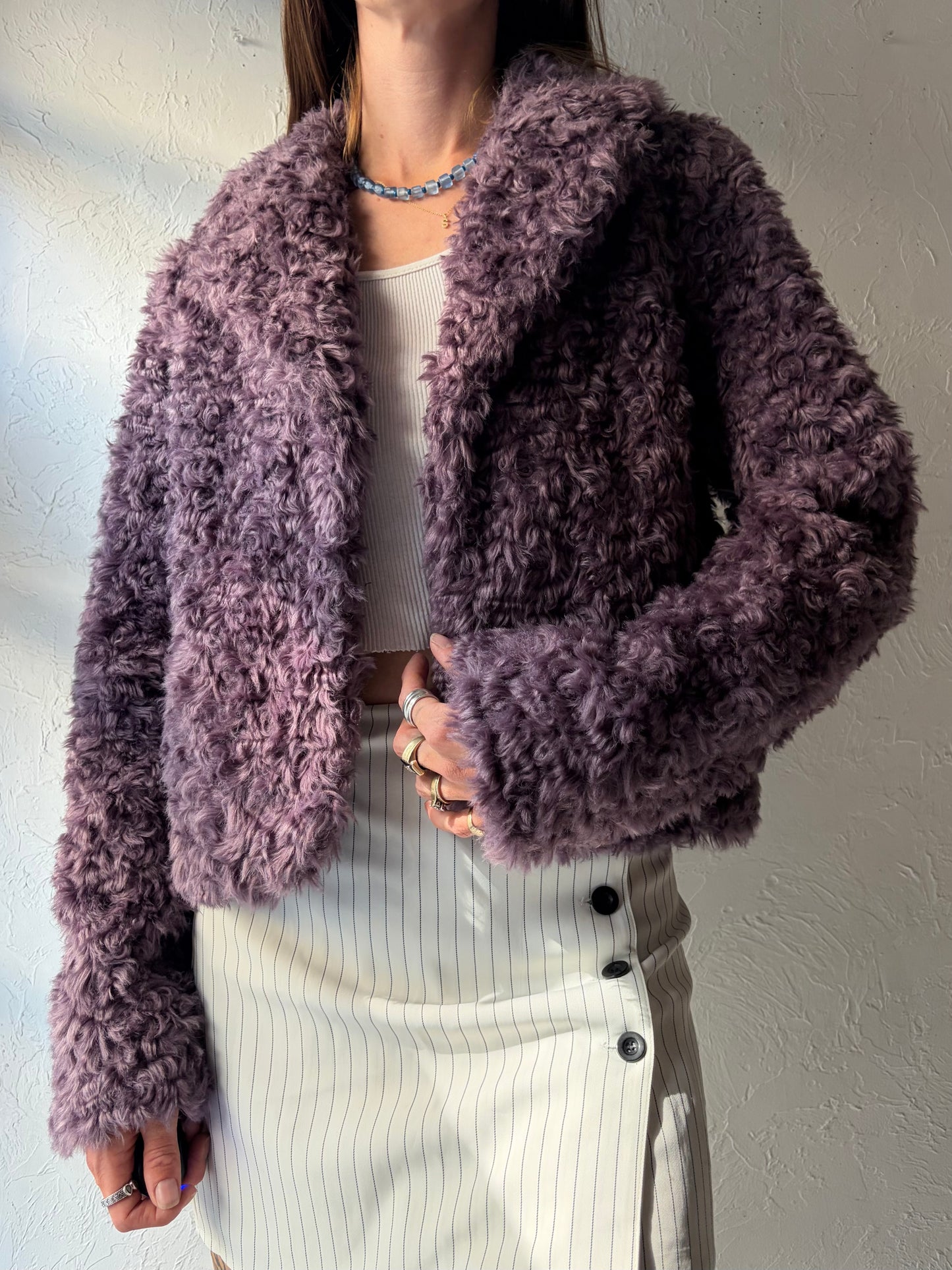 Y2k 'Kate Spade' Purple Faux Fur Jacket / Small