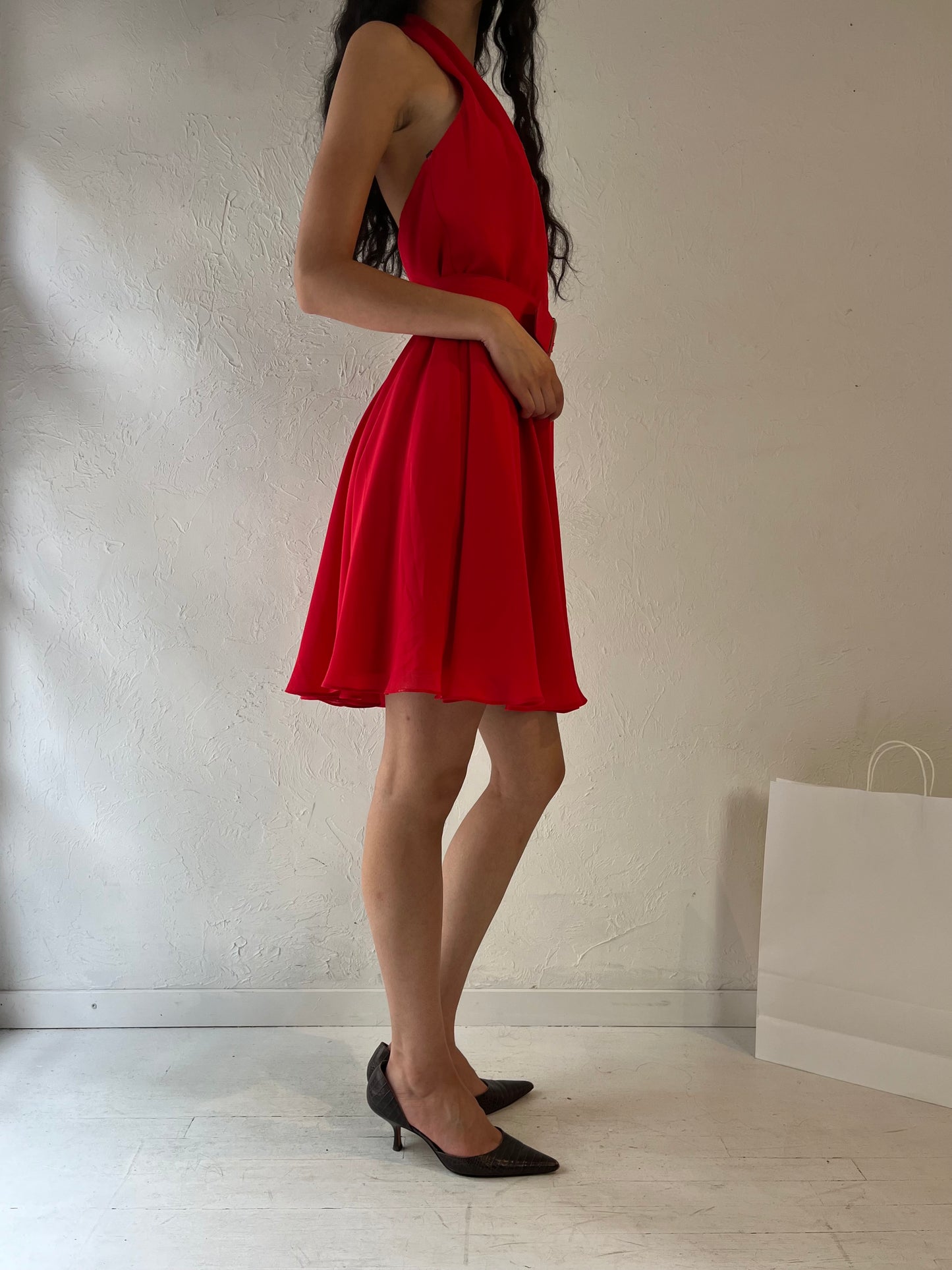 70s 'Algo' Red Halter Dress / Small