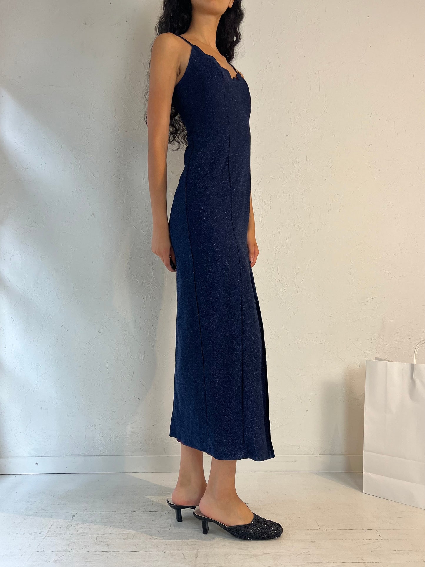 90s 'Jump' Blue Sparkly Evening Dress / Small