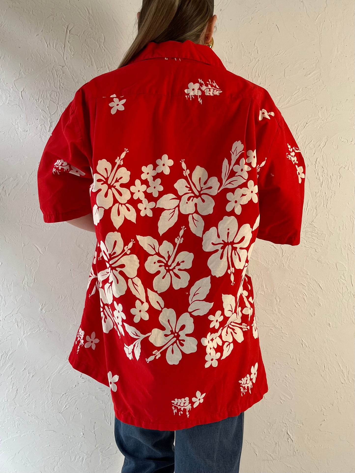 70s ‘Ui Maikai’ Red Cotton Hawaiian Shirt / Medium