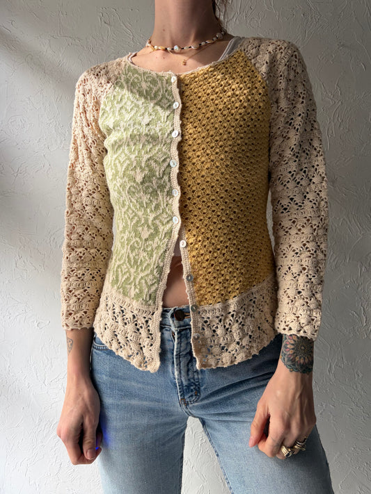 90s 'April Cornell' Crochet Cotton Hippy Cardigan Sweater / Small