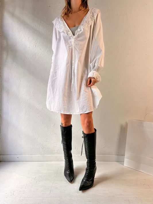 Y2k 'La Senza' White Cotton Dress / Large