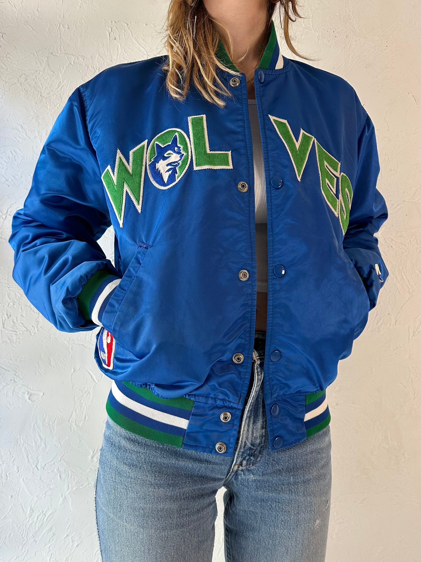 90s 'Minnesota Timberwolves' NBA Satin Starter Jacket / Medium