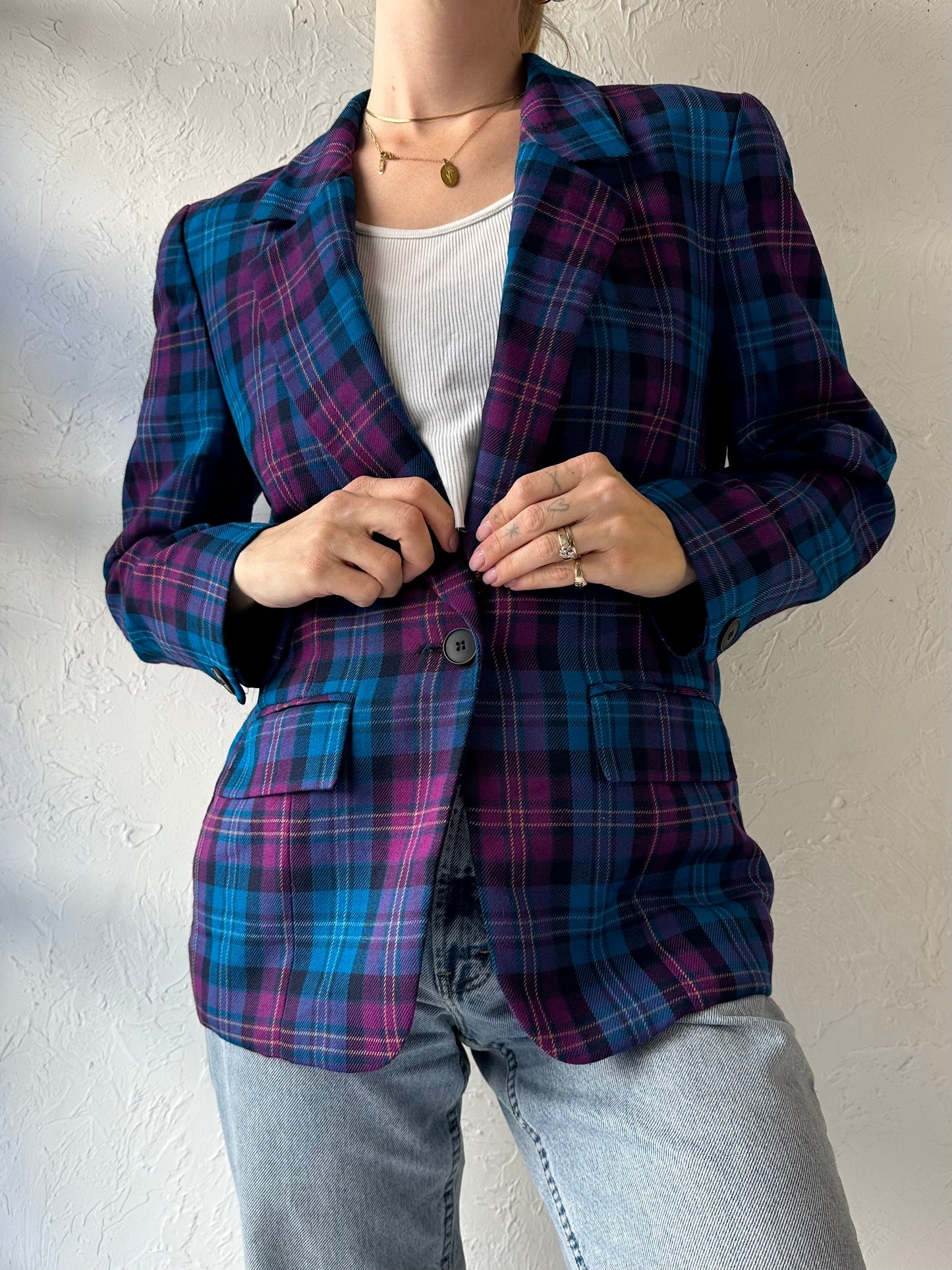 Vintage 'Pendleton' Plaid Wool Blazer Jacket / Medium