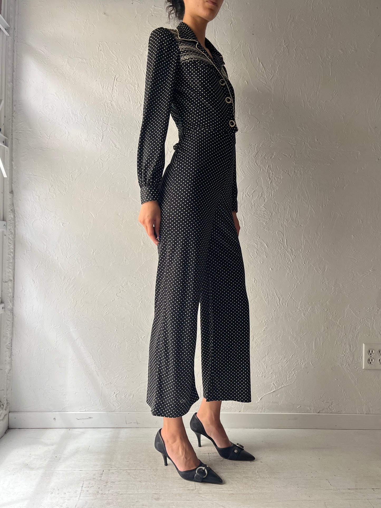 Vintage Black Polka Dot Retro Jumpsuit / Small