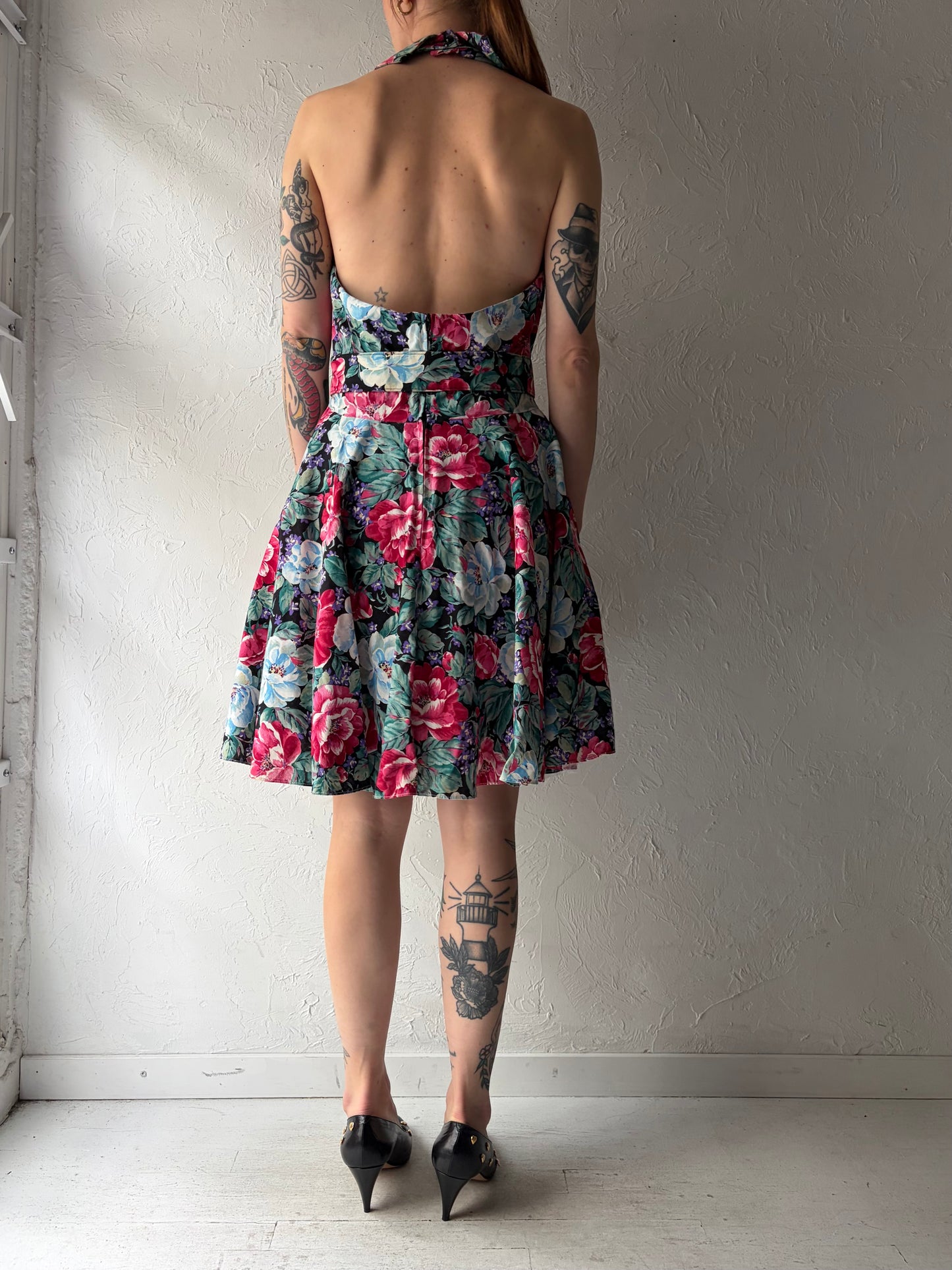 Vintage Floral Halter Dress / Medium