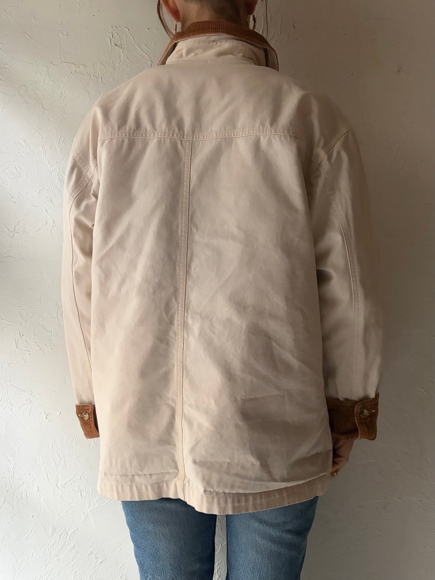 90s 'Cherokee' White Denim Barn Chore Jacket / Small