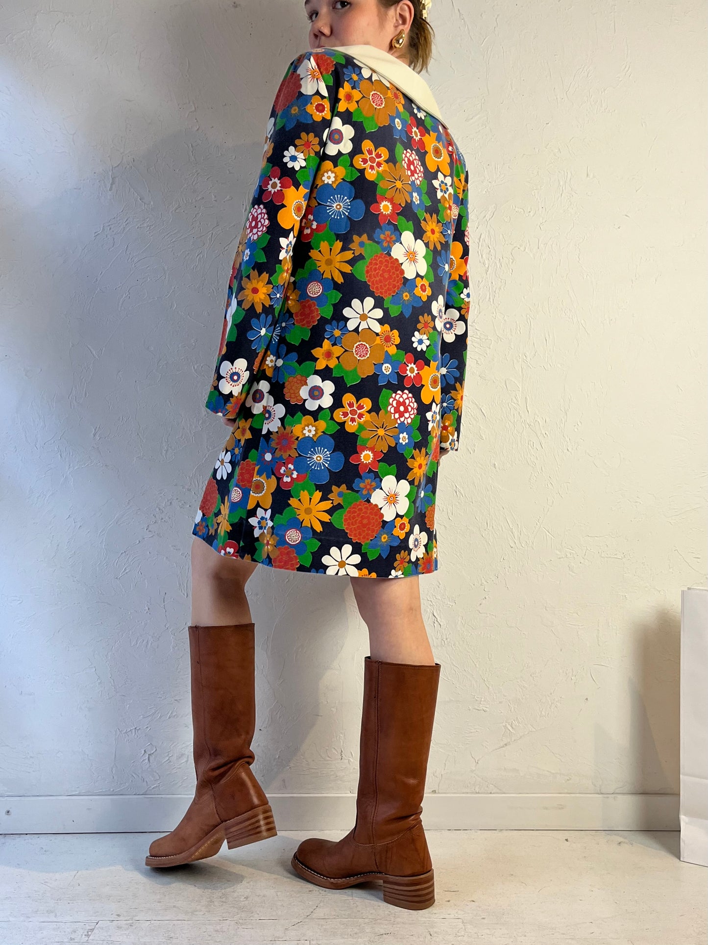 70s 'Sears' Floral Print Long Sleeve Mini Dress / Small