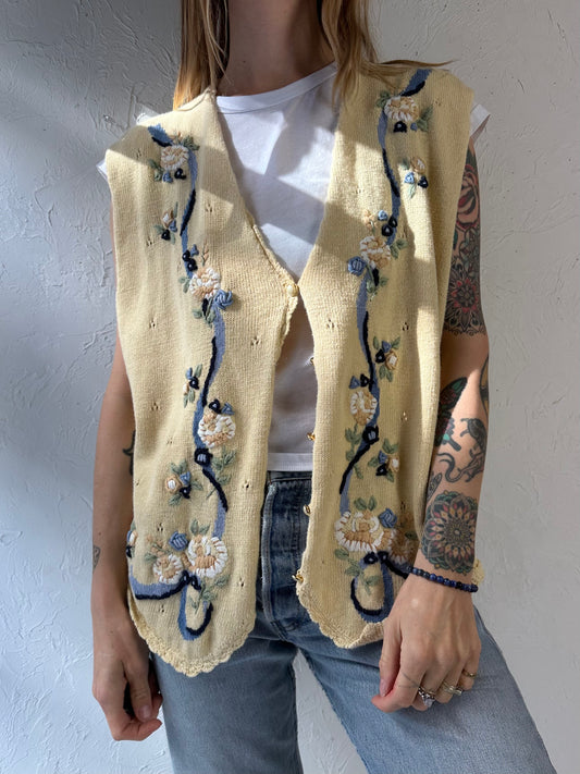 90s ‘Koret’ Yellow Floral Knit Vest / XL