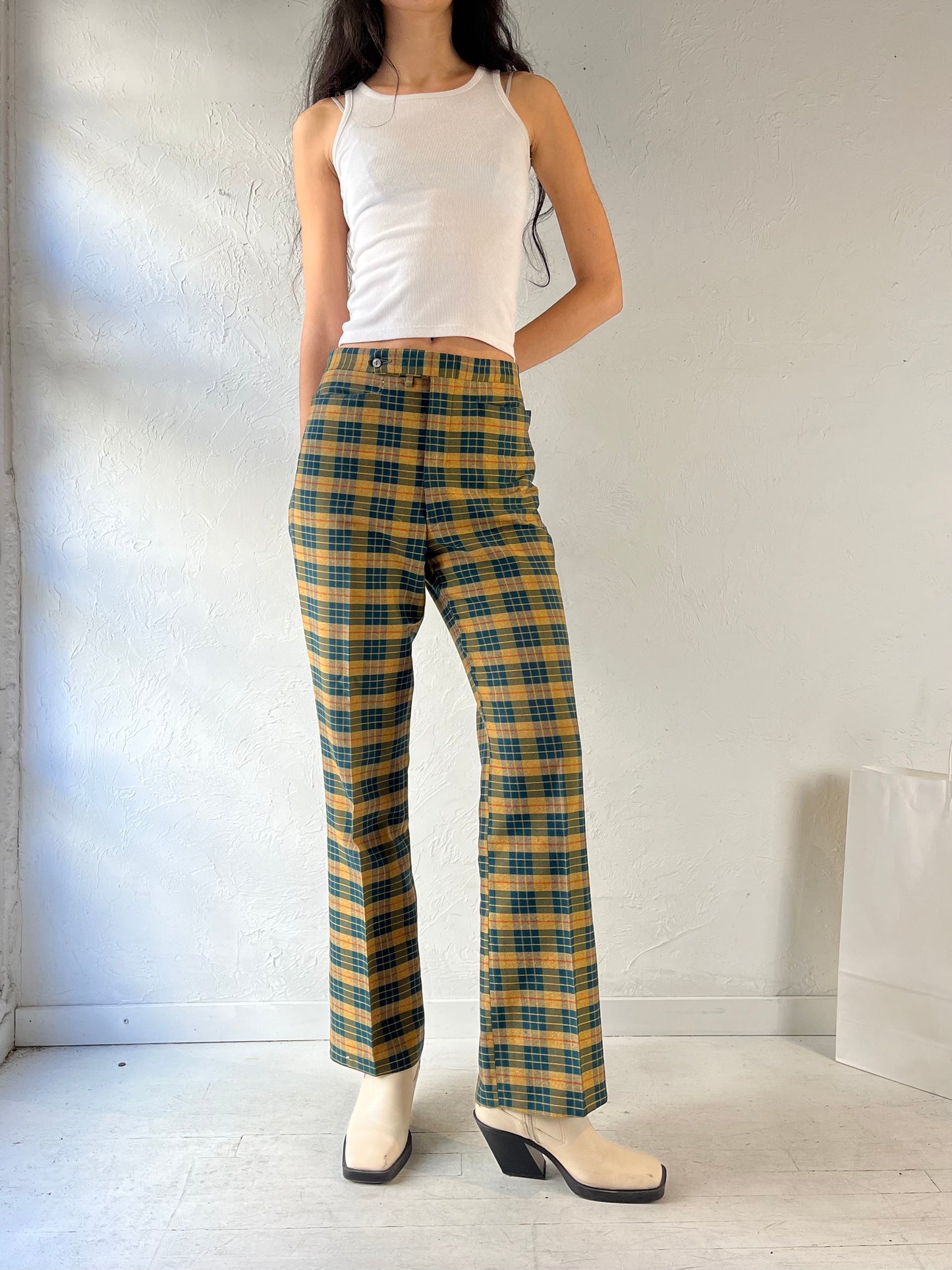 70s ‘Koratron’ Plaid Knit Trousers / Medium