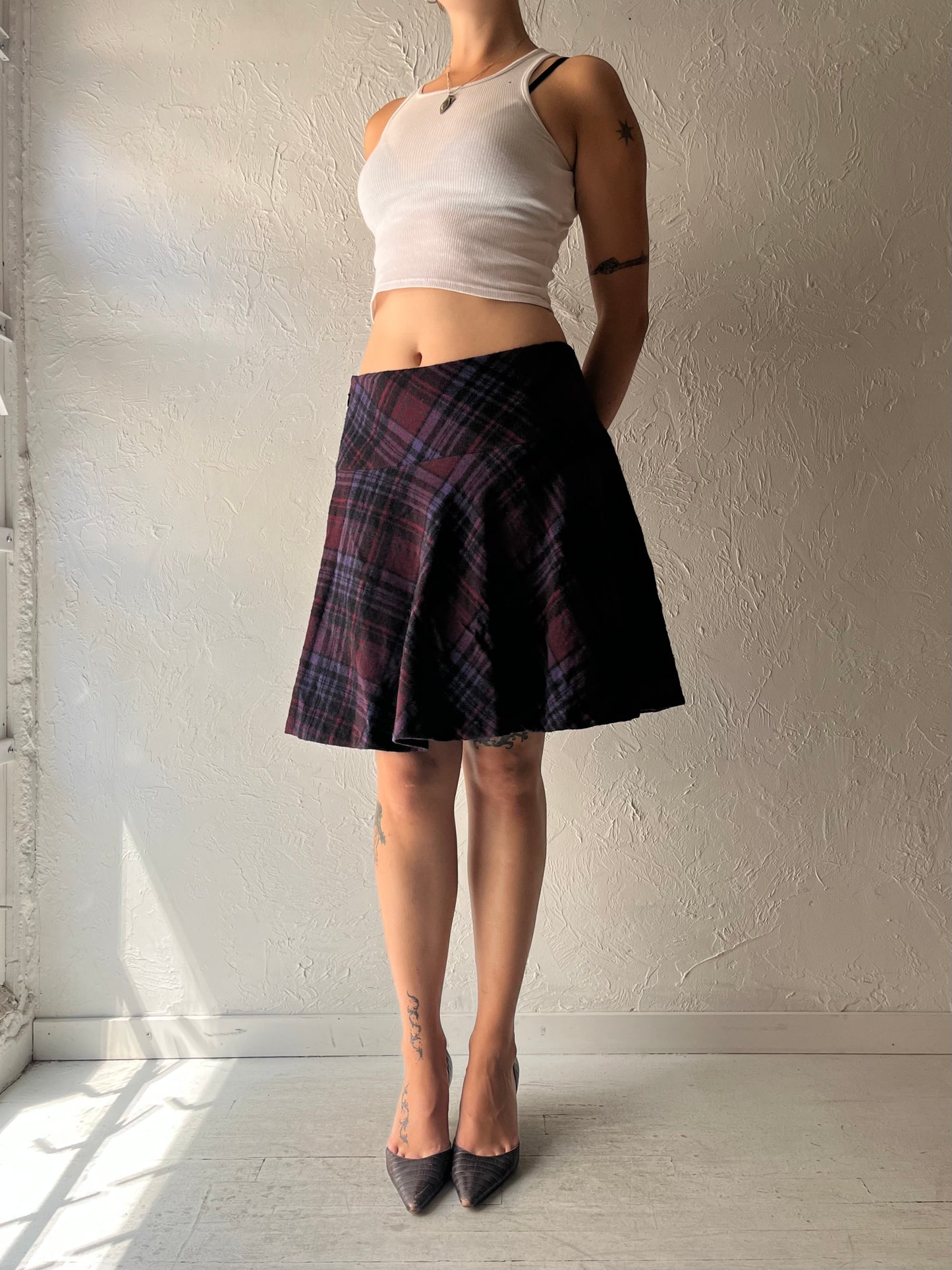 Y2k 'Ralph Lauren' Plaid Knit Academia Mini Skirt / Small
