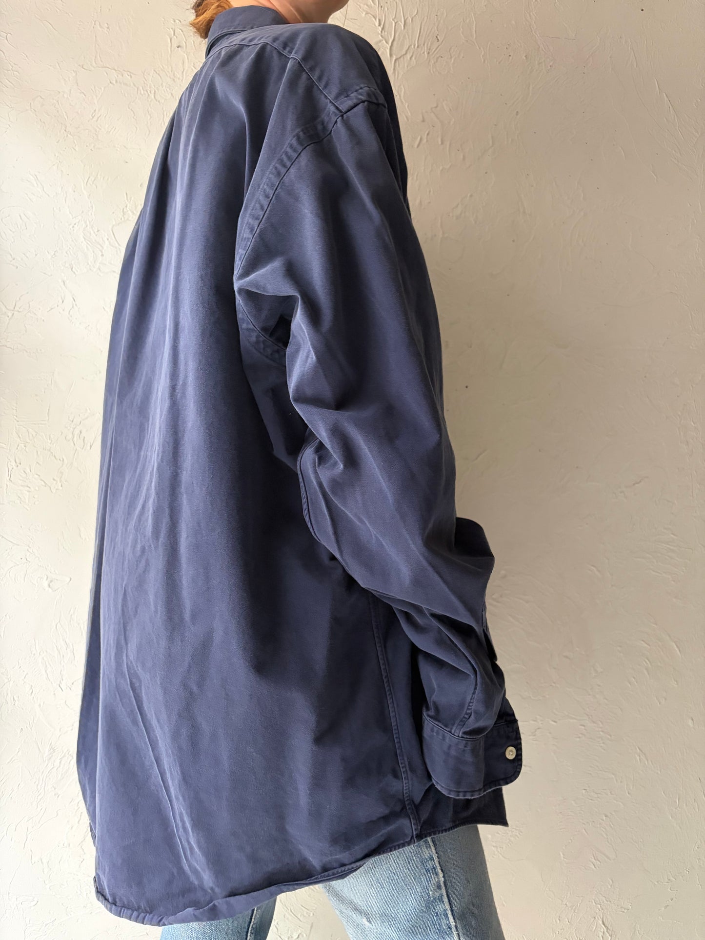 Vintage 'Ralph Lauren' Navy Blue Thick Cotton Shirt / XL