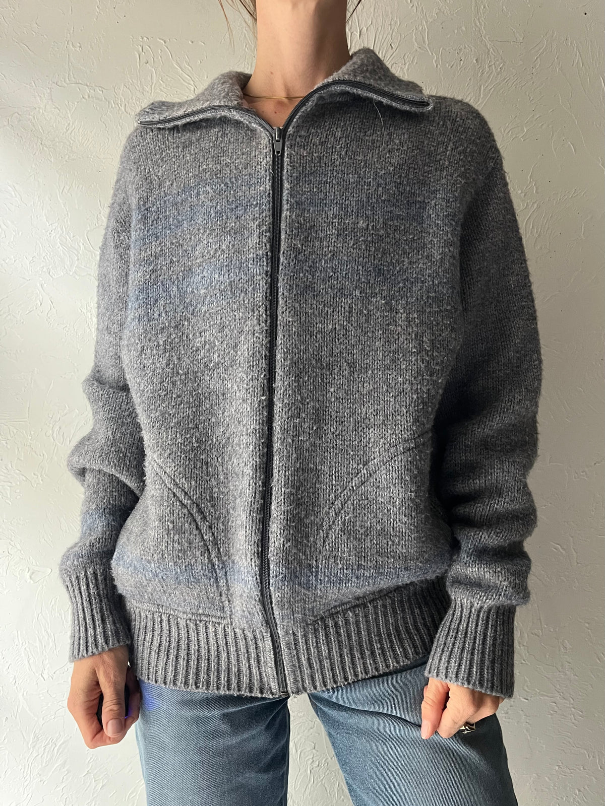 Vintage 'Avante Guard' Gray Zip Up Sweater / Medium
