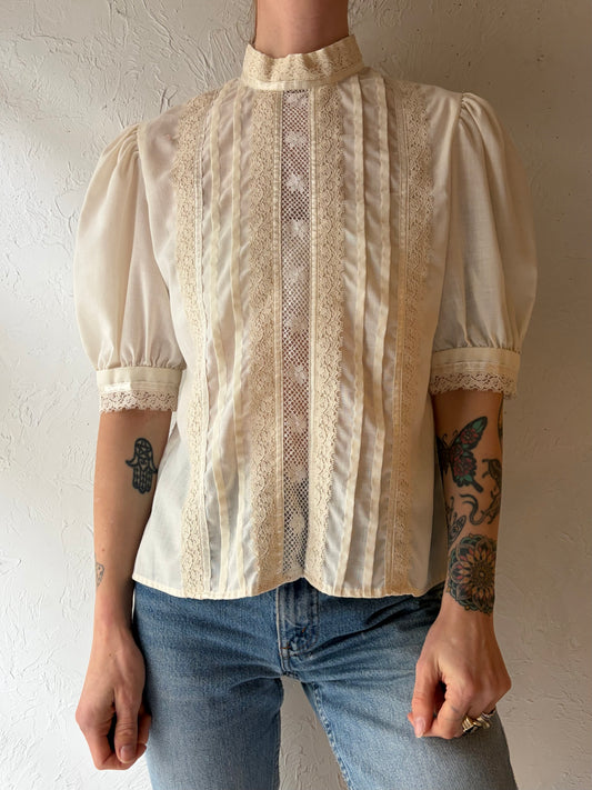 70s 'Gunne Sax' Cream Peasant Blouse / Small