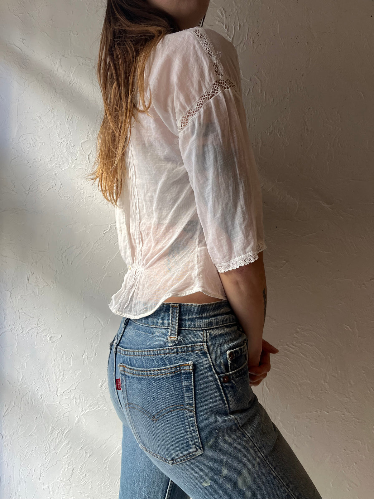 Vintage White Embroidered Prairie Blouse Romantic Victorian Style Cottagecore Top / Small