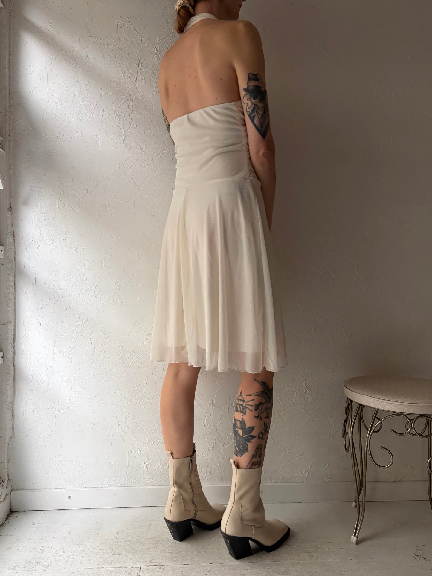 Y2k 'Mariposa' White Halter Dress / Small