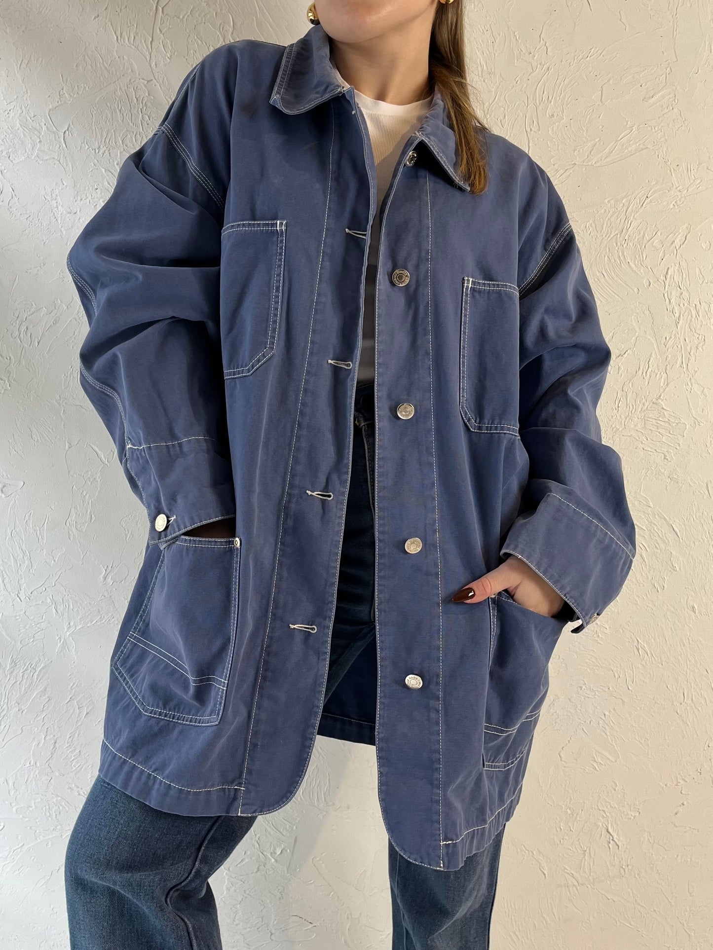 90s ‘Eddie Bauer’ Blue Cotton Chore Jacket / Large