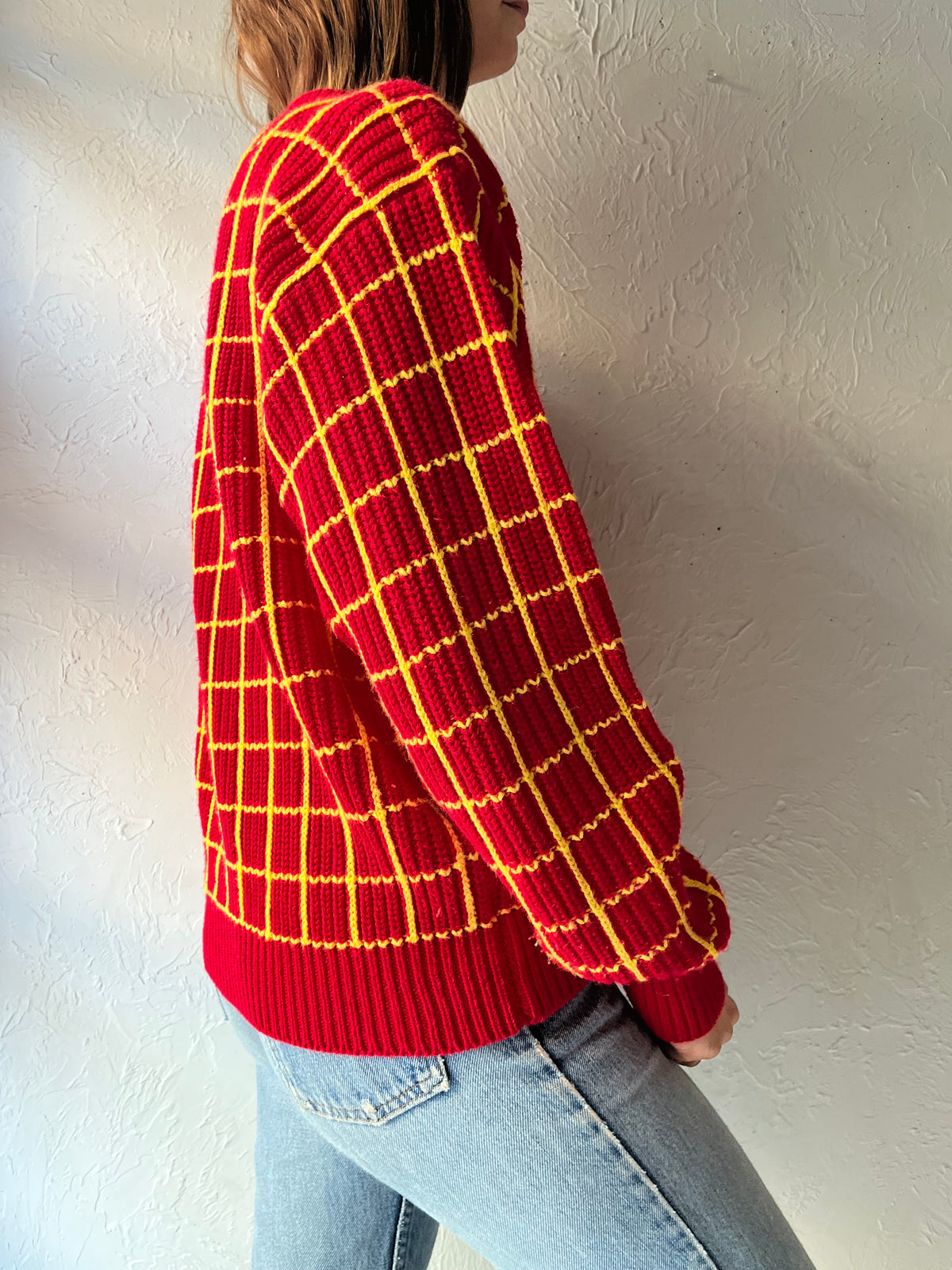 90s 'Jed' Checker Knit Pullover Sweater / Medium