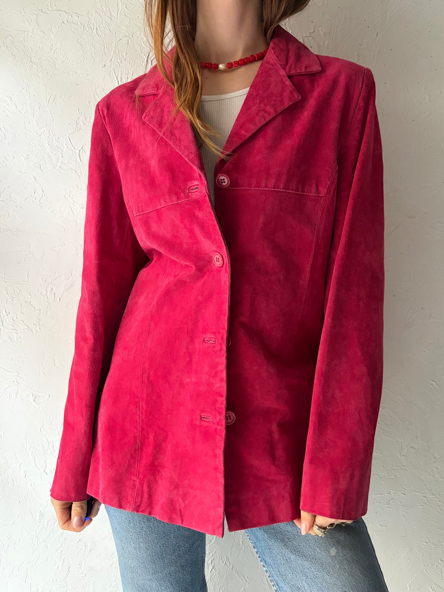 Y2k 'Cleo' Red Suede Leather Jacket / Medium