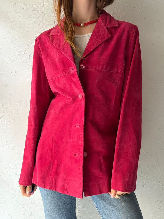 Y2k 'Cleo' Red Suede Leather Jacket / Medium