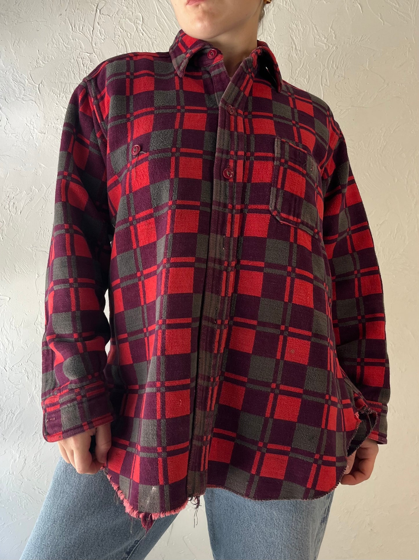 Vintage 'Champion' Red Cotton Flannel Shirt / Medium