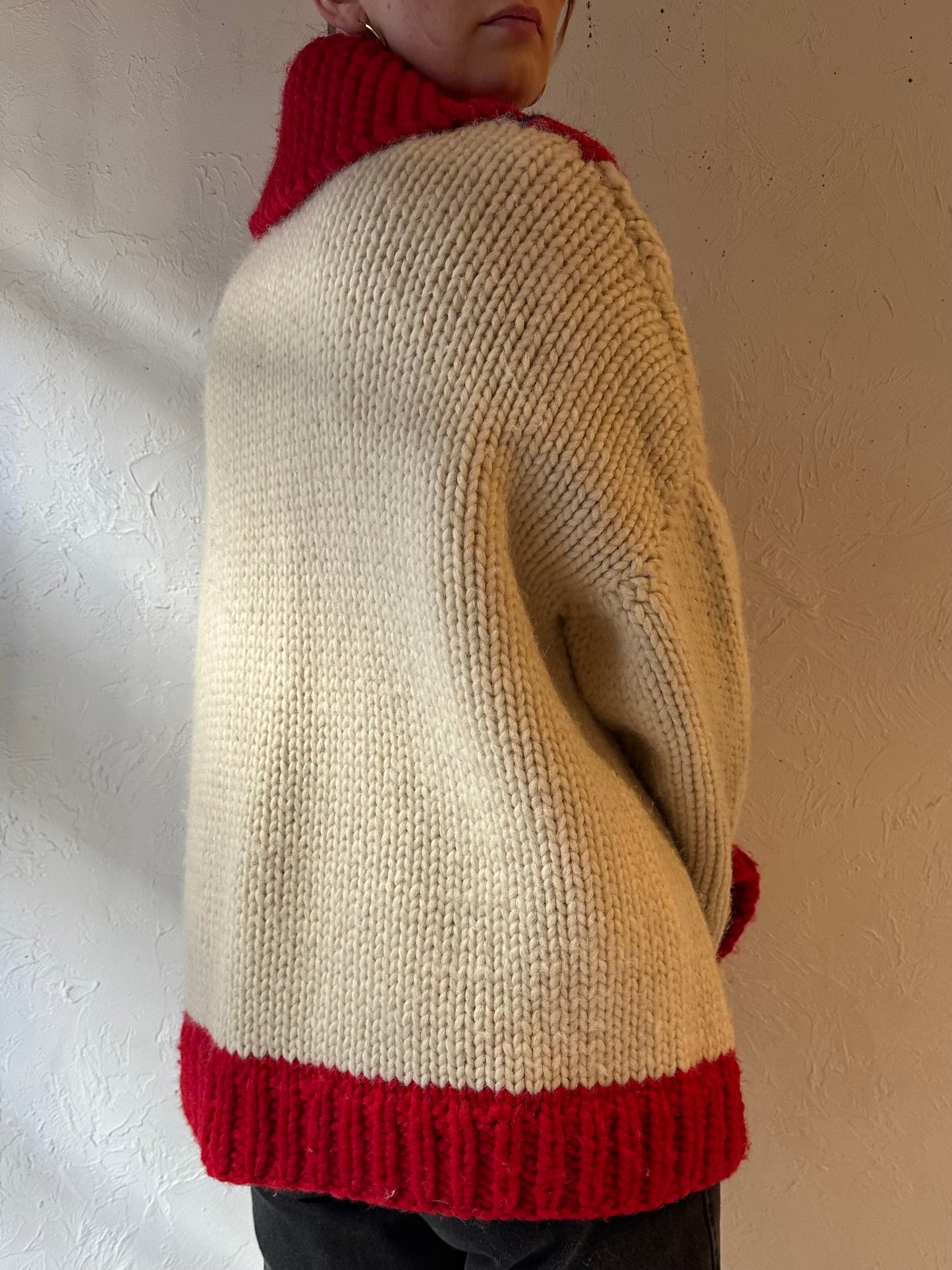 Vintage Hand Knit Cardigan Sweater / Large