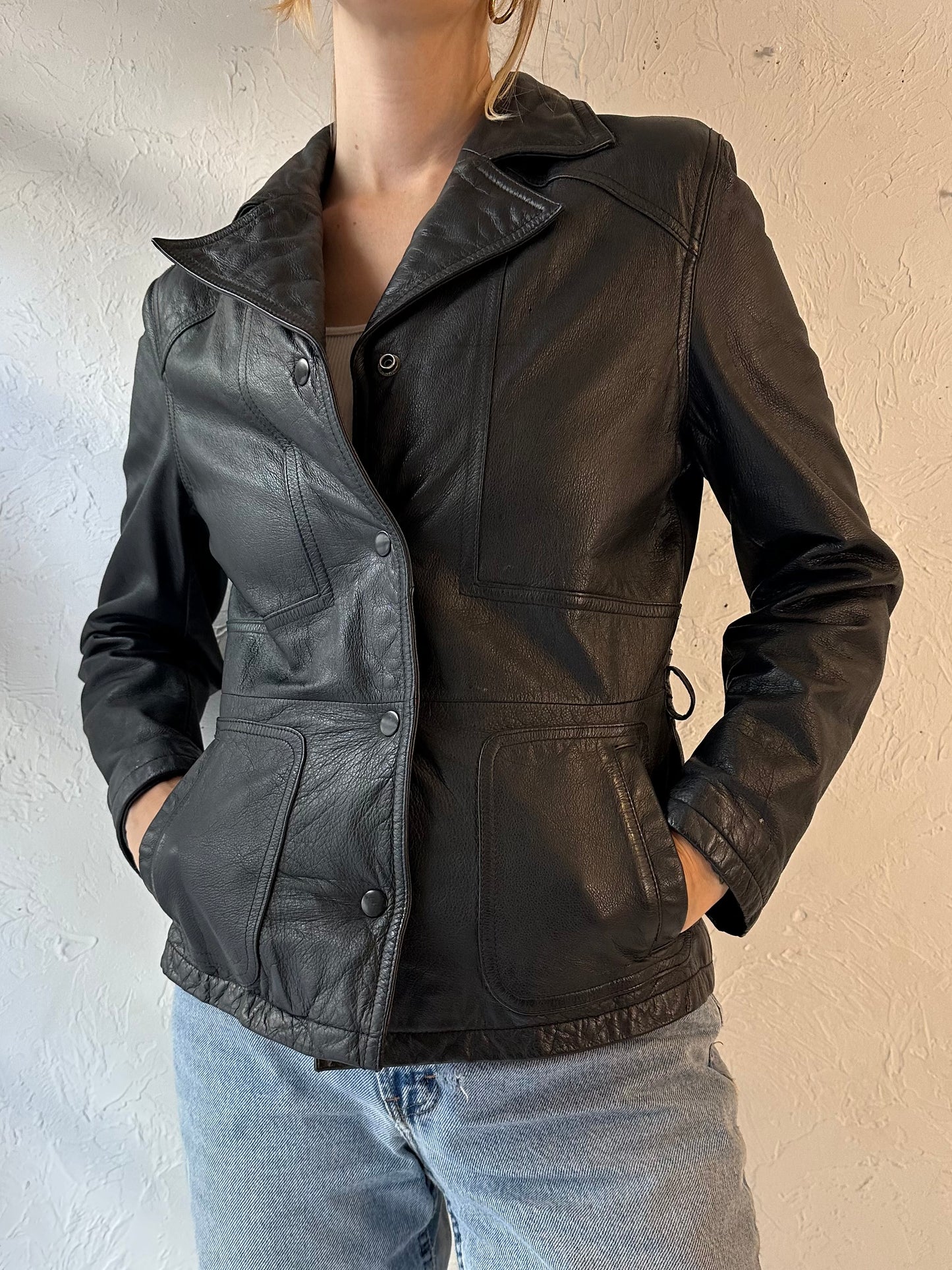 Y2k 'Wilsons' Black Leather Jacket / Medium