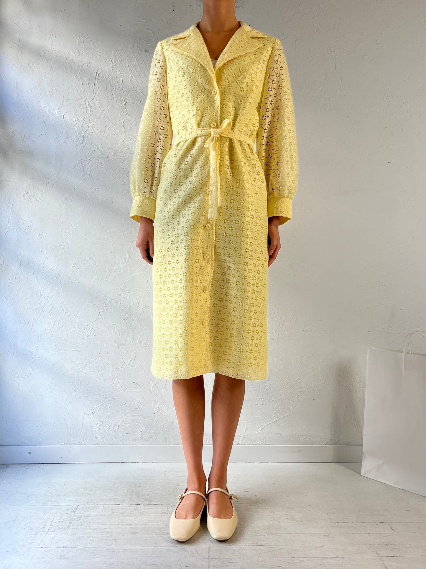 Vintage Handmade Yellow Button Up Jacket Dress / Small