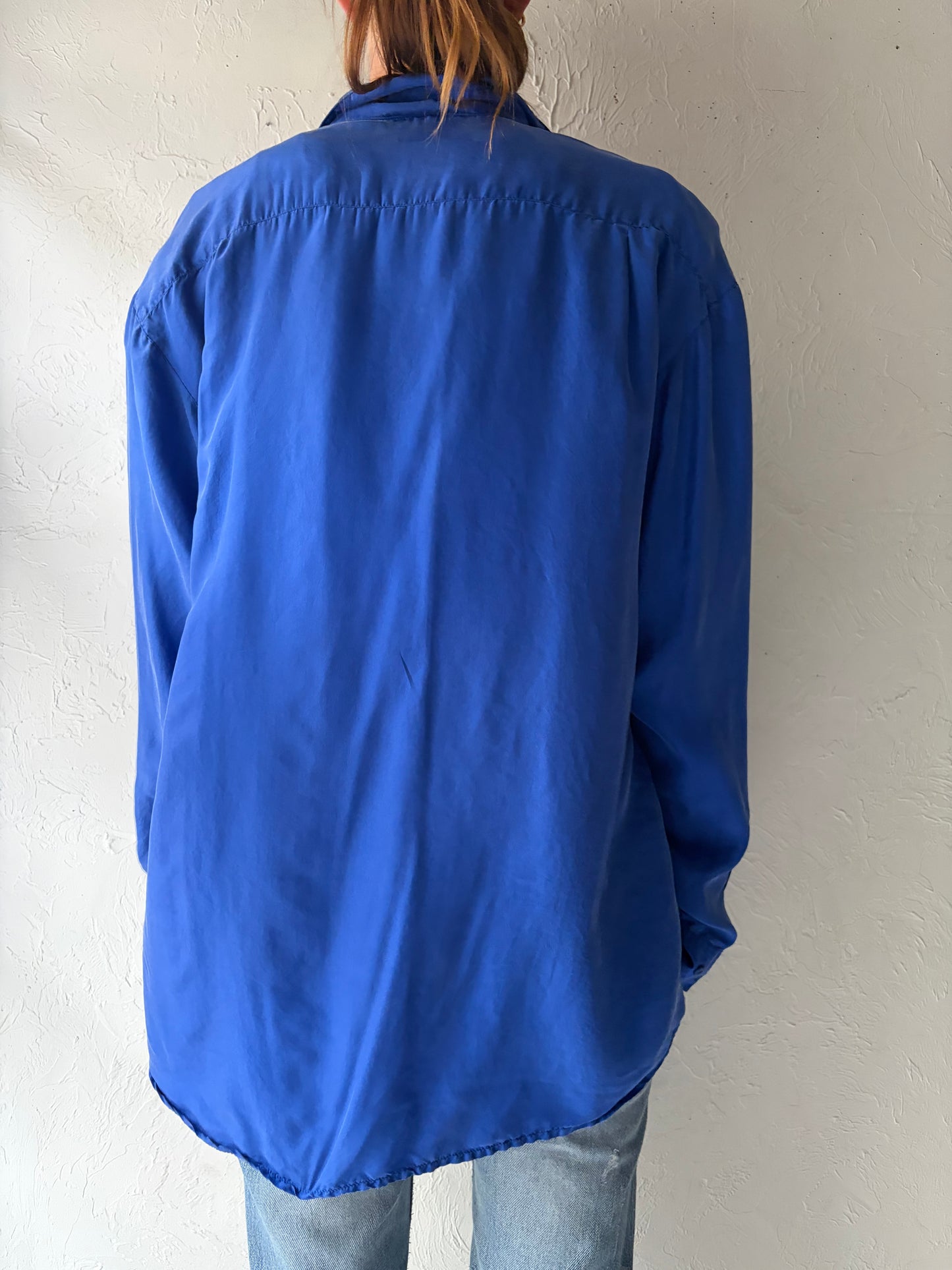 90s 'Pasha' Blue Silk Shirt / Large