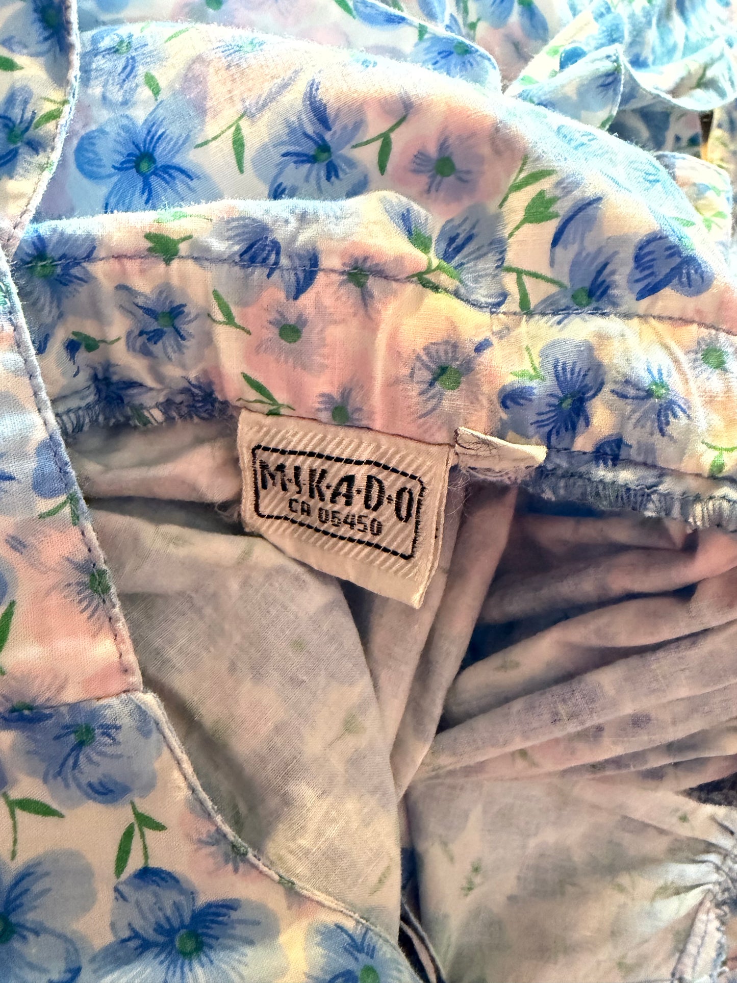 90s 'Mikado' Blue Floral Spring Dress / Small