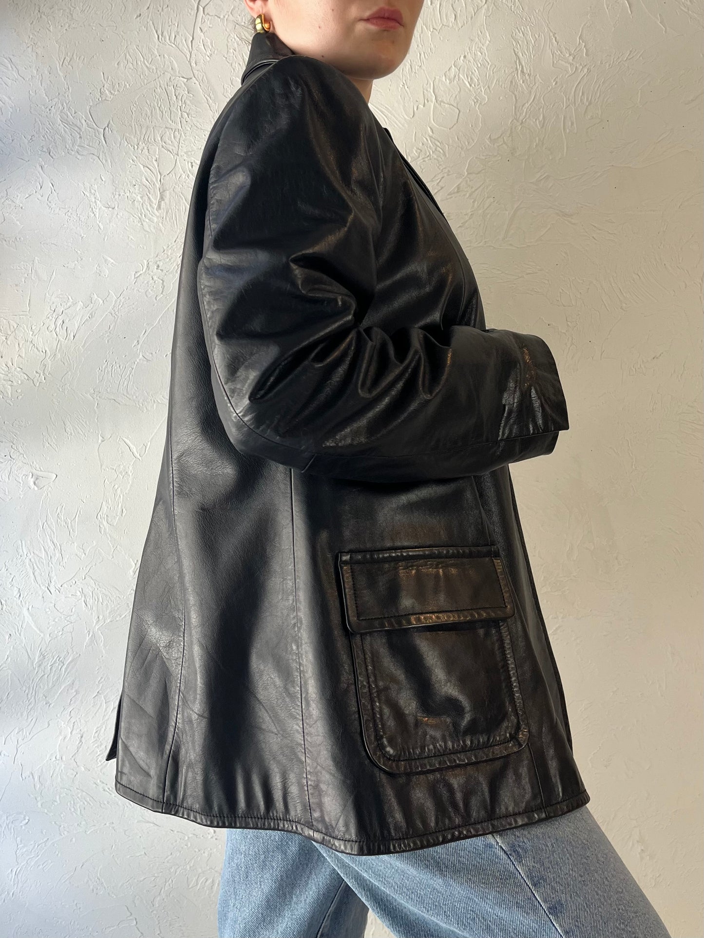 Y2k 'Gap' Black Leather Jacket / Medium