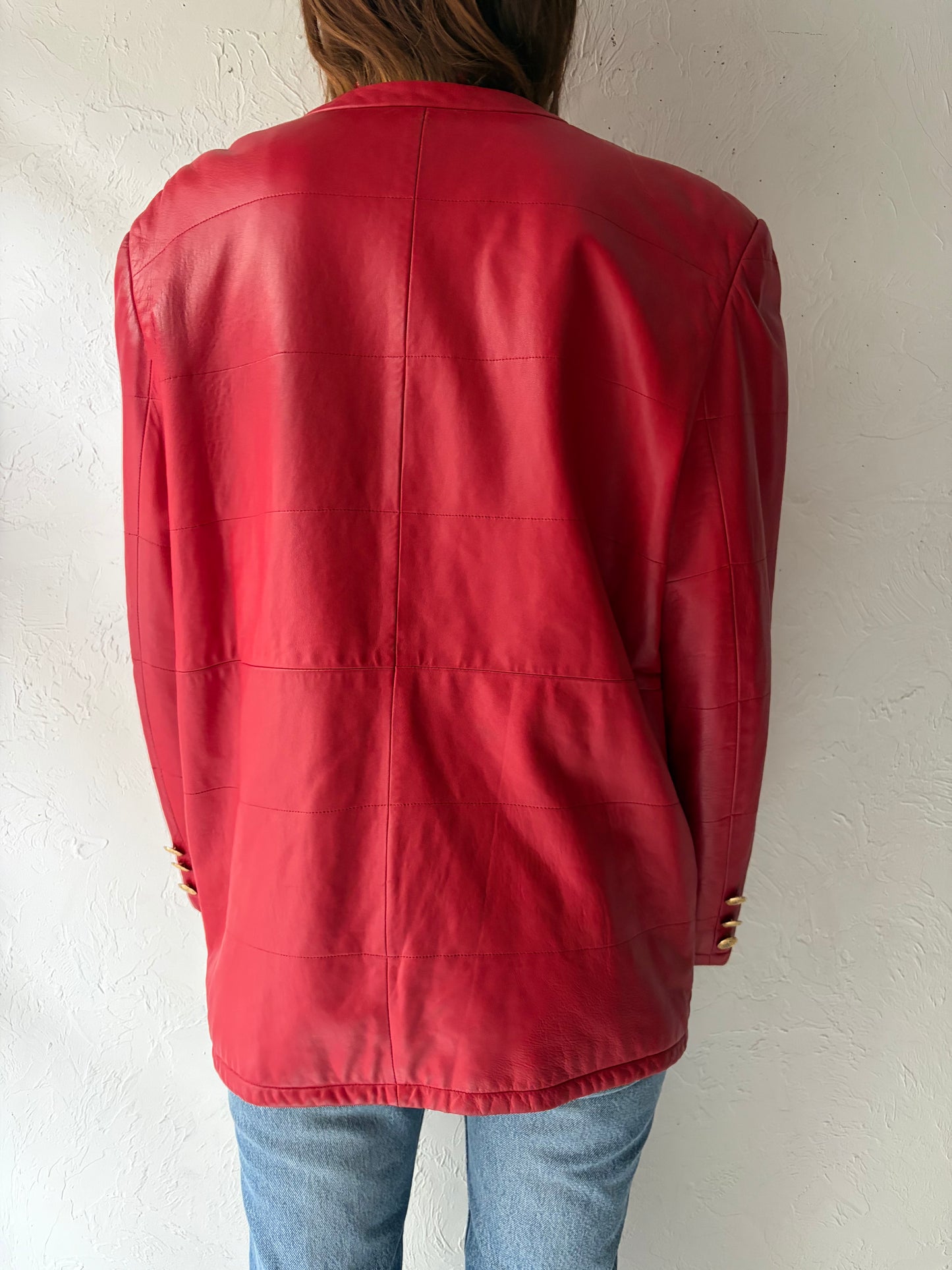 80s 'Rope' Red Leather Jacket / Medium