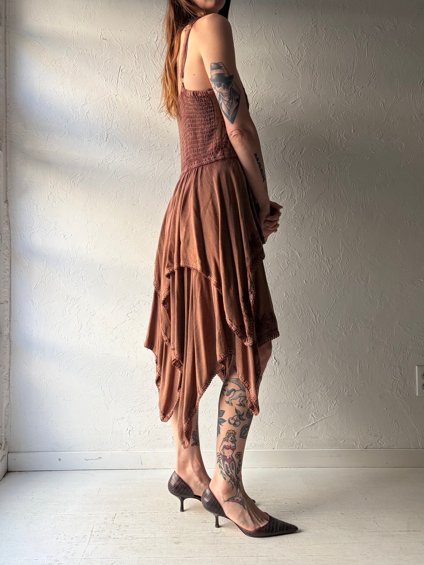 Y2k 'My Choice' Brown Fairycore Summer Dress / Vintage 2000s Boho Hippie Midi Dress / Small -Large