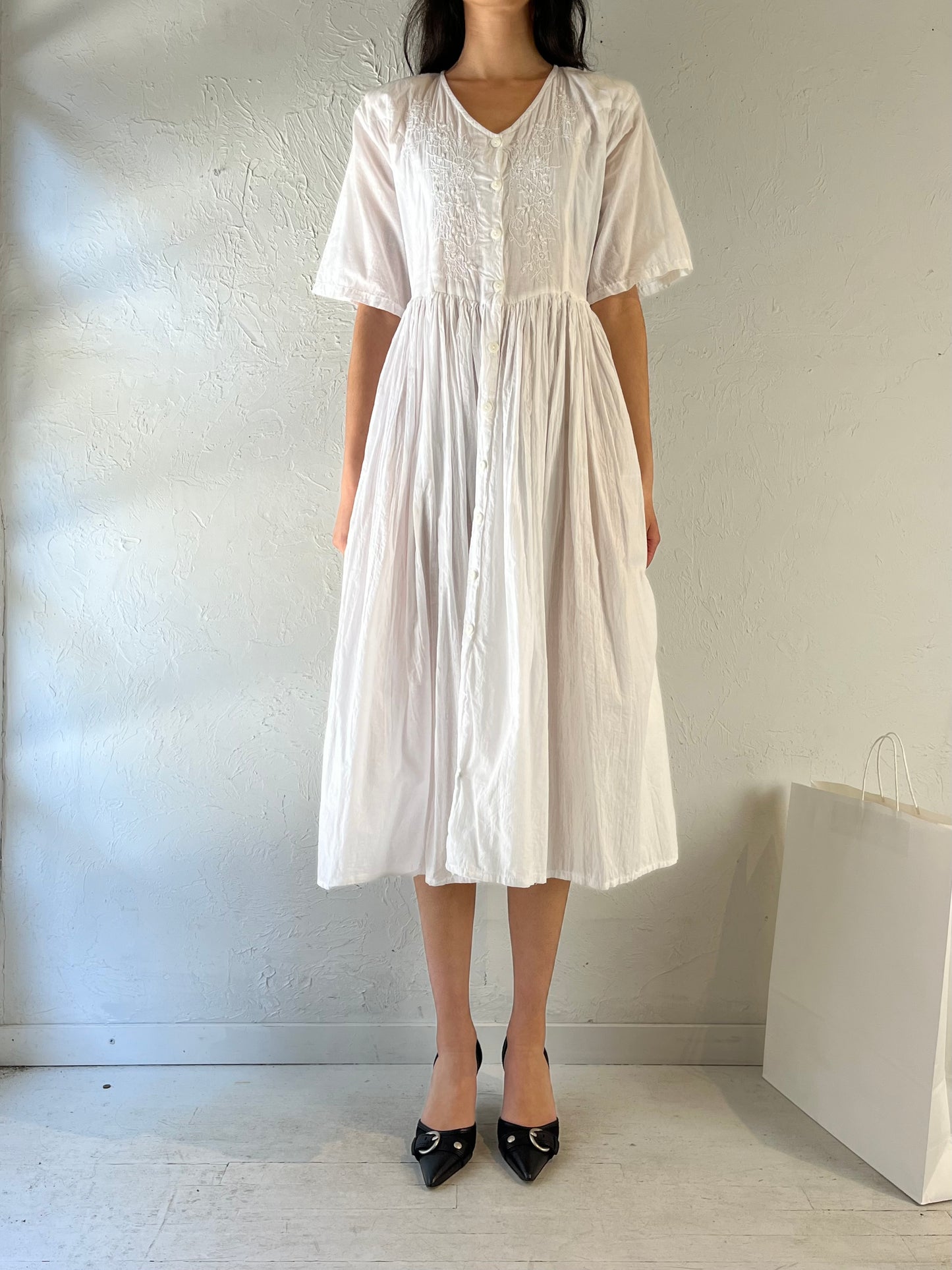 90s ‘Cute Options’ White Cotton Dress / Medium