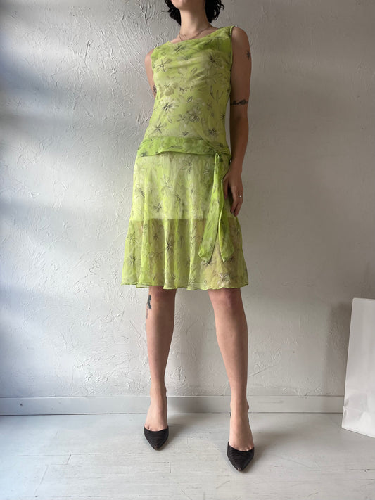 Y2k 'Be Smart' Sheer Green Mesh Dress / Small