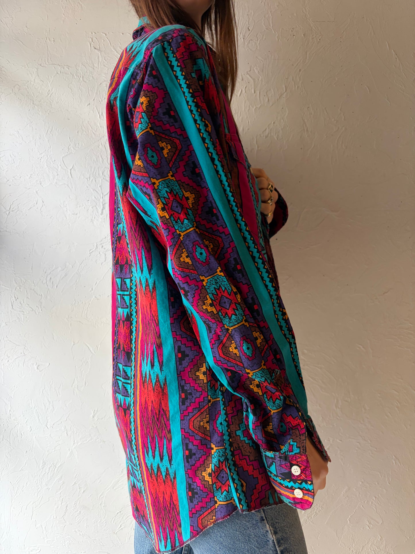 90s 'Wrangler' Aztec Button Up Shirt / Medium