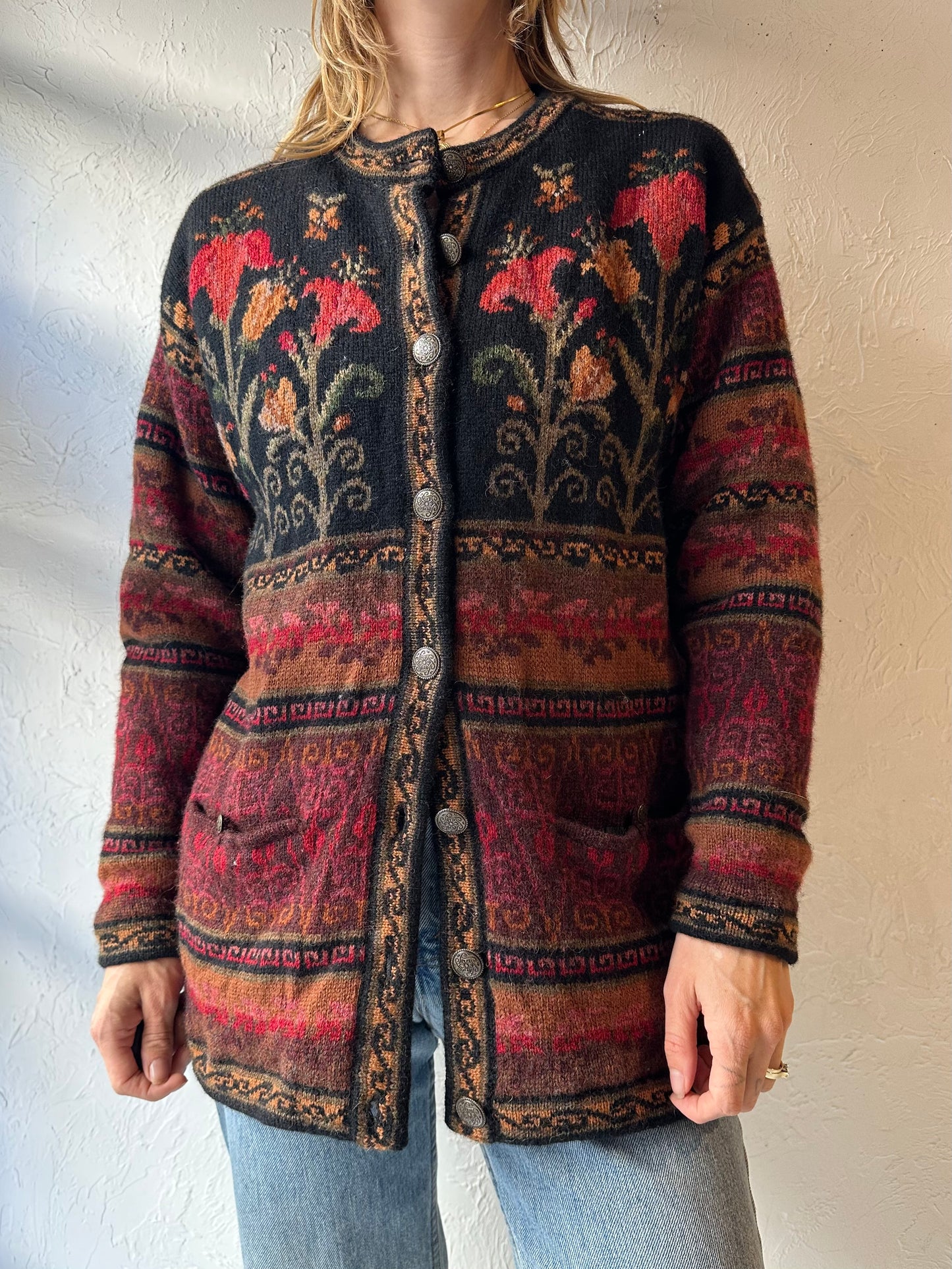 90s 'Coldwater Creek' Lined Wool Cardigan Sweater / Medium