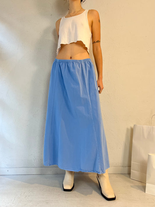 90s 'Ezze Wear' Blue Cotton Maxi Skirt / Medium