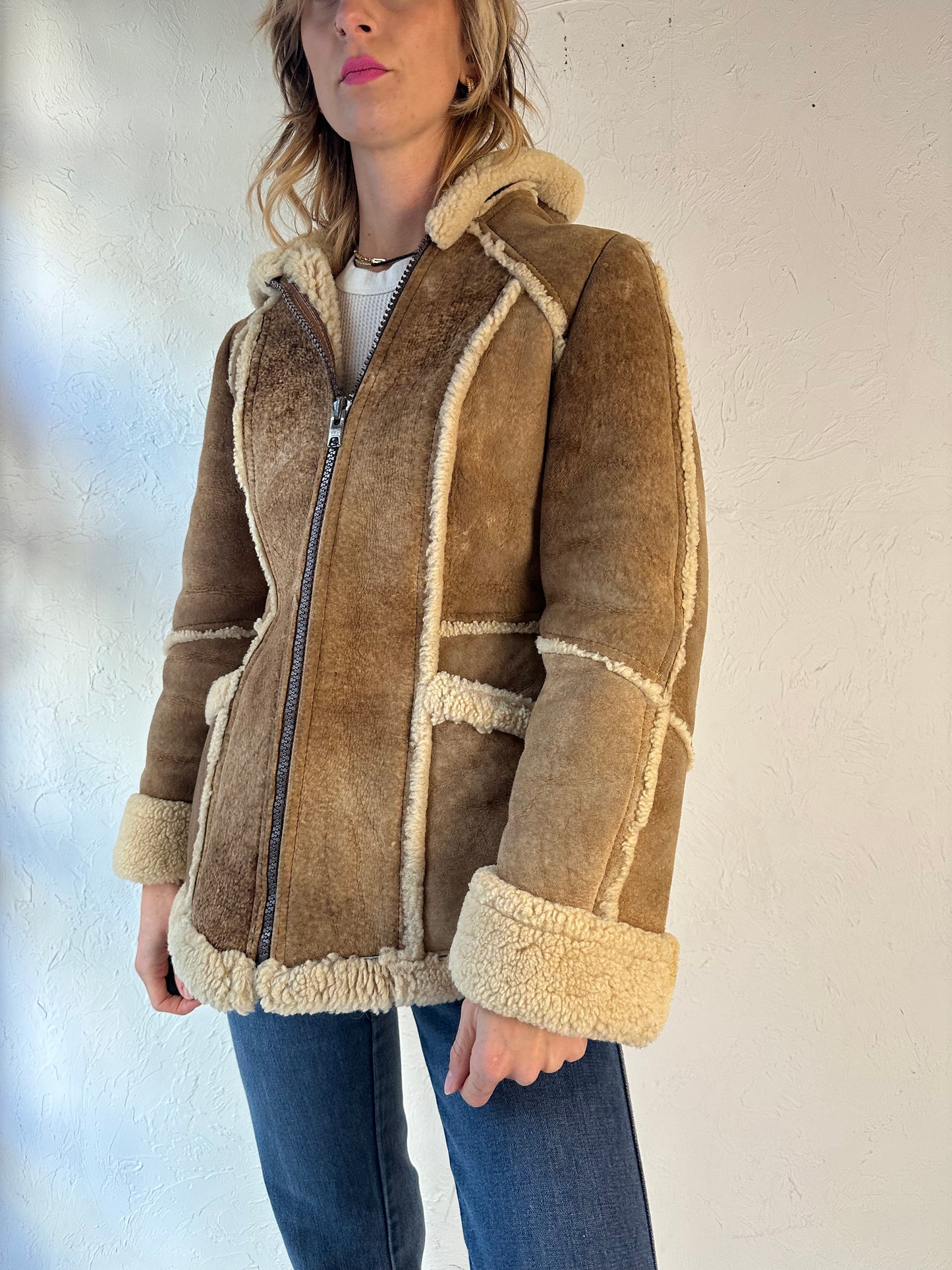 80s 'Wilsons' Shearling Lined Hooded Jacket / Small