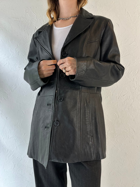 Y2k 'Danier' Black Leather Jacket / Medium