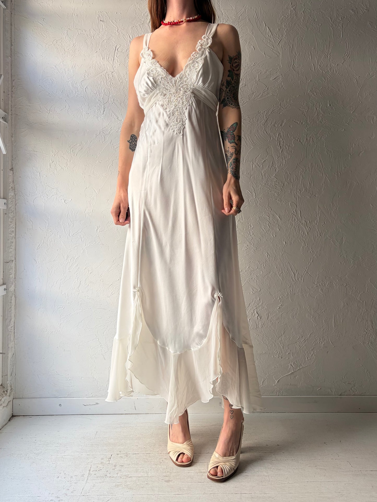 Y2k 'In Bloom' White Silky Fairycore Slip Dress / Small