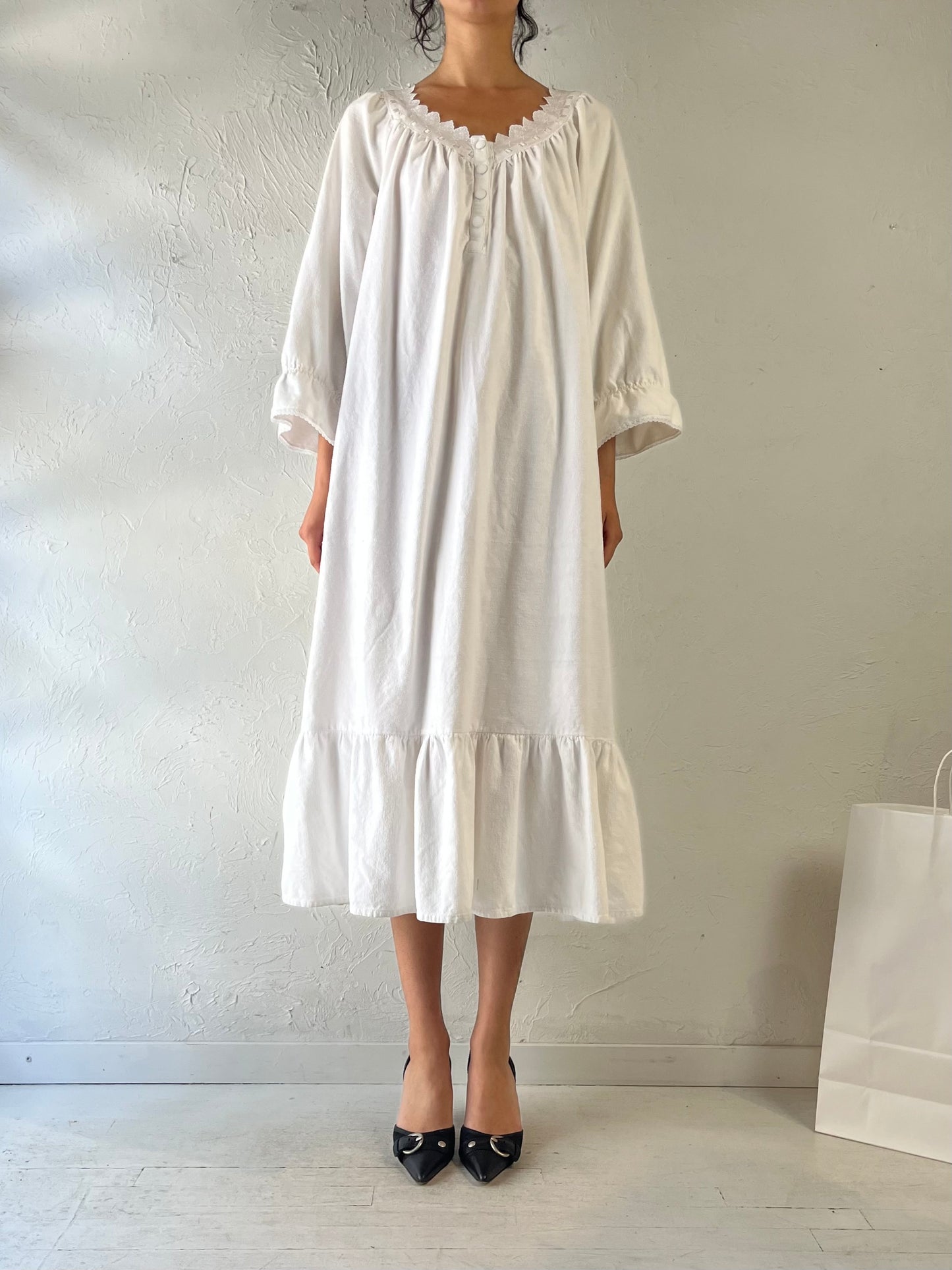 90s ‘La SENZA’ Thick White Cotton Dress / Medium